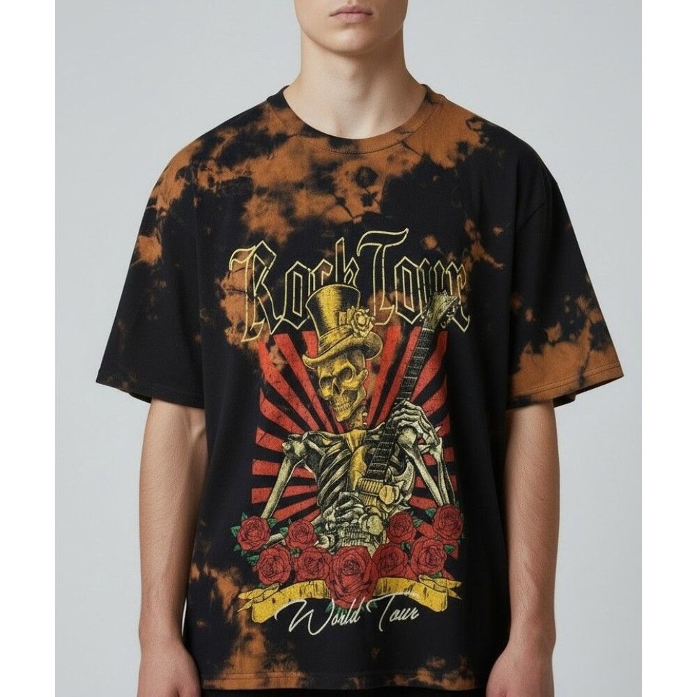 Rock Tour Skeleton Graphic Tie-Dye T-Shirt L By Chemistry